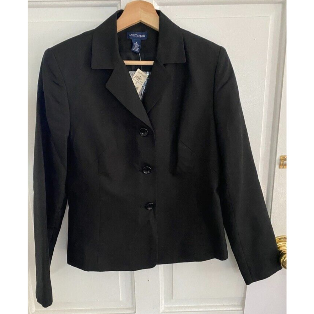 Anne Taylor - Women's size 6 black long sleeve Jacket Cotton Silk Blend
